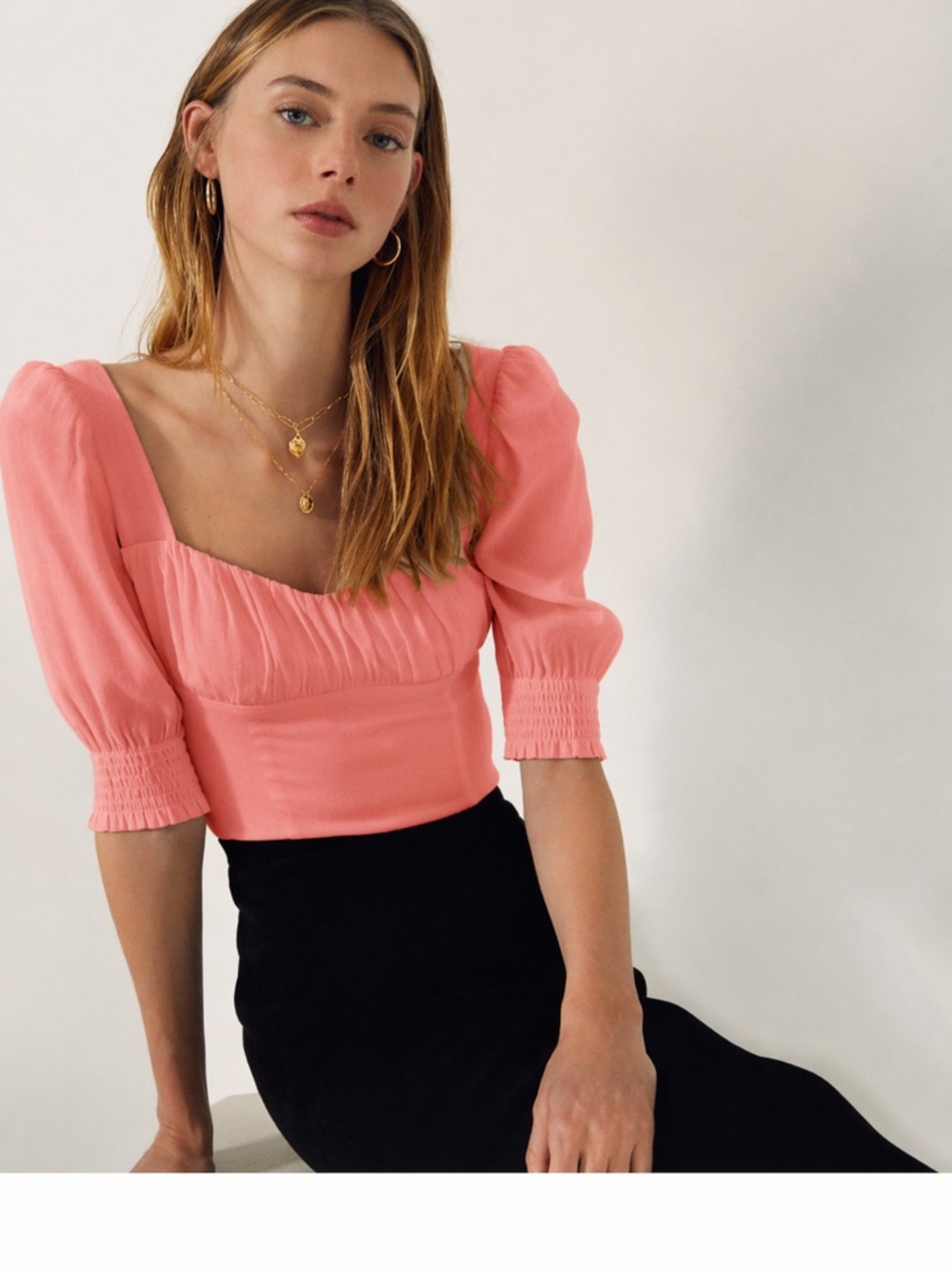 Wilfred pandora blouse- coral pink puffed sleeve milkmaid top in size xs